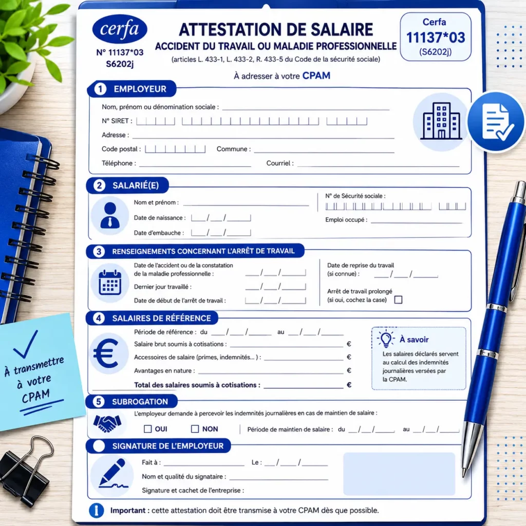 Attestation de salaire accident TR le rôle du Cerfa 1113703