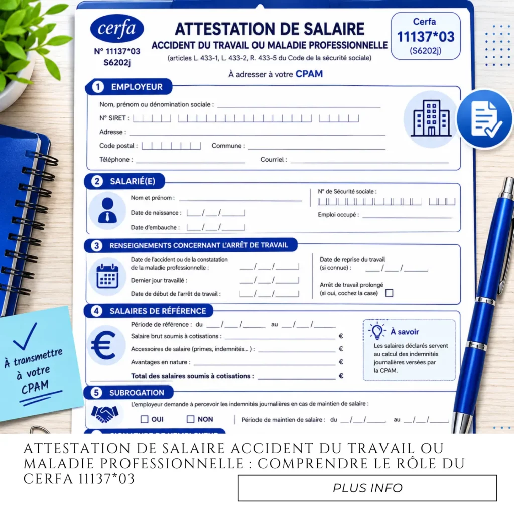 Attestation de salaire accident du travail ou maladie professionnelle comprendre le rôle du Cerfa 1113703