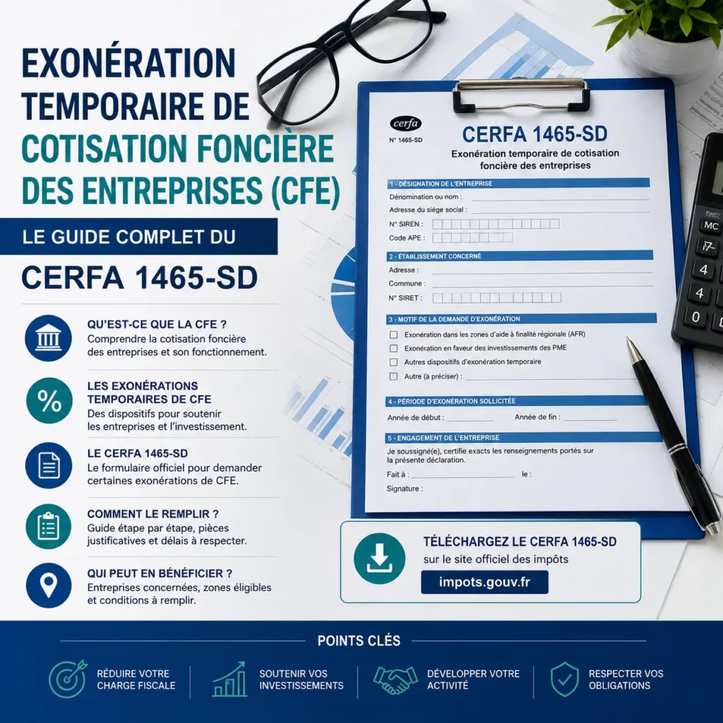 Exonération temporaire de cotisation foncière des entreprises (CFE) tout savoir sur le formulaire Cerfa 1465-SD