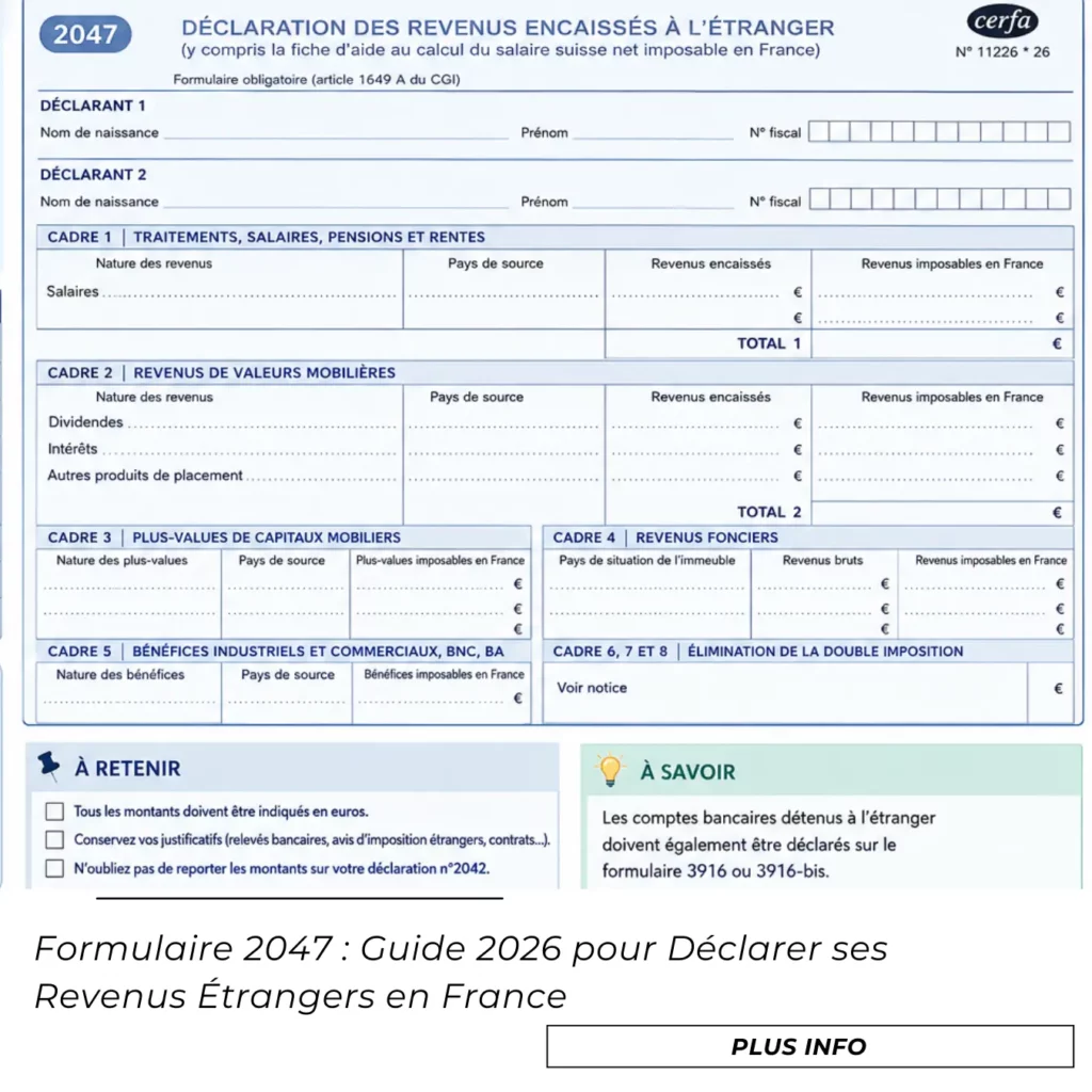 Formulaire 2047 : Guide 2026 pour Déclarer ses Revenus Étrangers en France 1 Formulaire 2047 Guide 2026 pour Déclarer ses Revenus Étrangers en France