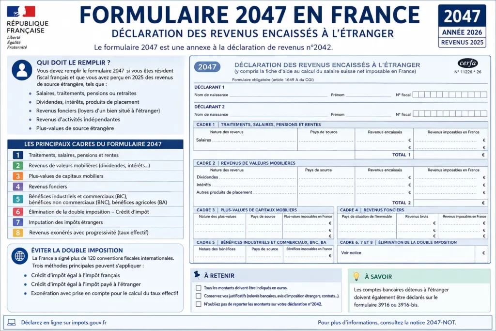 Formulaire 2047 : Guide 2026 pour Déclarer ses Revenus Étrangers en France 2 Formulaire 2047 Guide 2026 pour Déclarer ses Revenus Étrangers en France