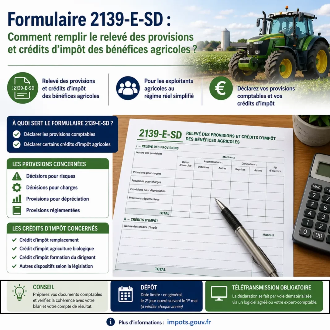Formulaire 2139-E-SD : Comment remplir le relevé des provisions et crédits d'impôt des bénéfices agricoles ?