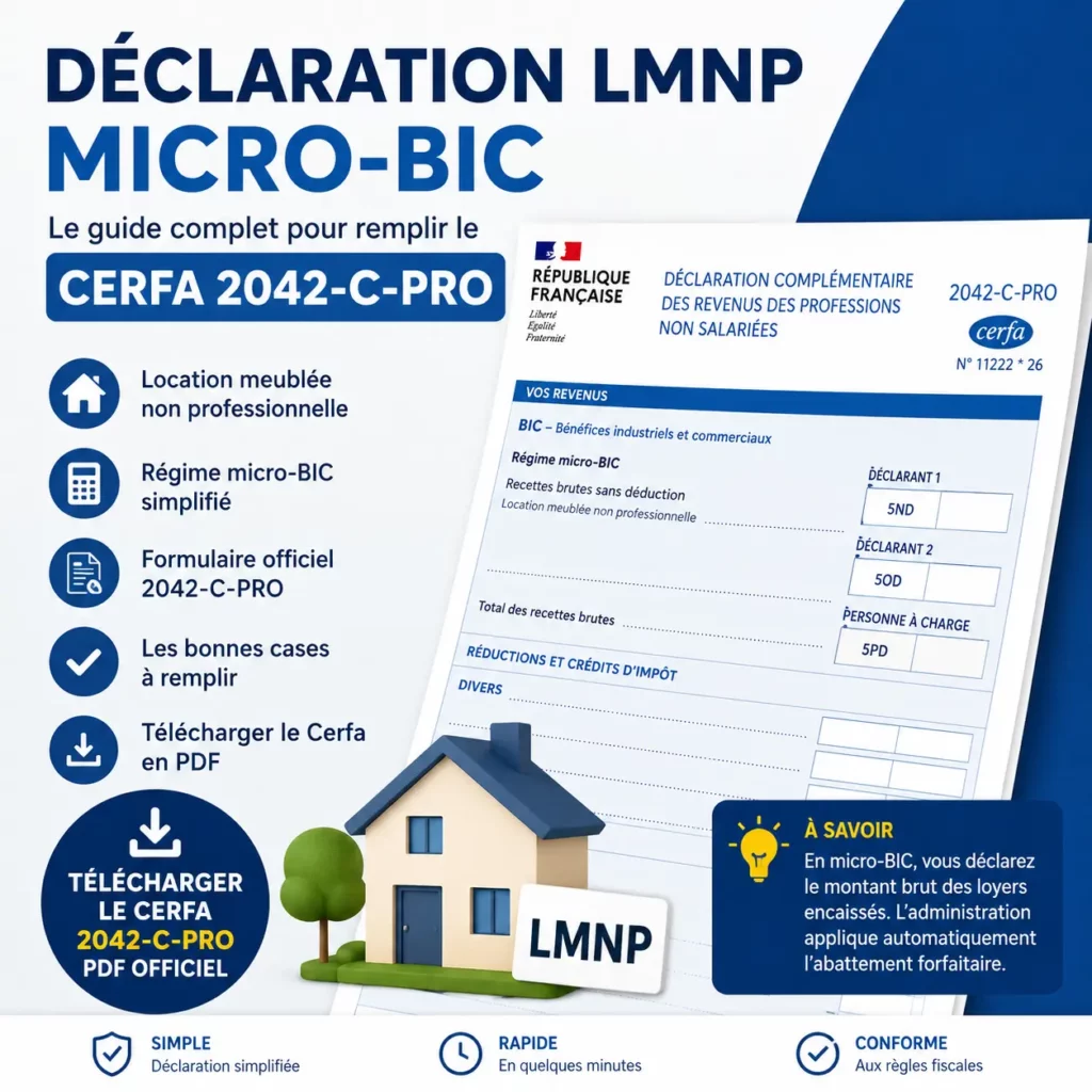 Comment déclarer une location meublée non professionnelle en micro-BIC ? Guide du formulaire Cerfa 2042-C-PRO 2 Guide de déclaration LMNP Micro-BIC