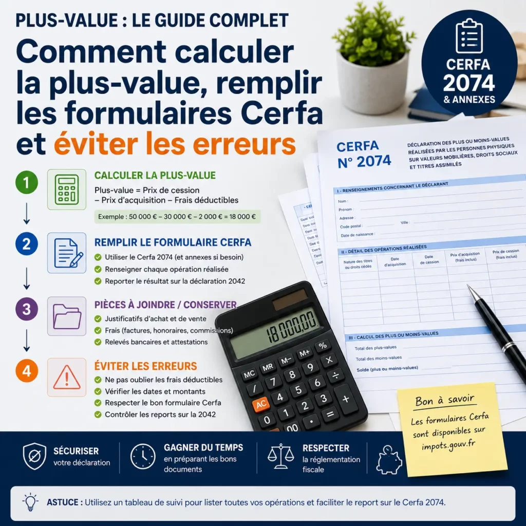 Déclaration de plus-value sur les cessions de biens meubles et de droits sociaux : comment remplir le Cerfa 2074 ? 2 calcul des plus-values fiscales