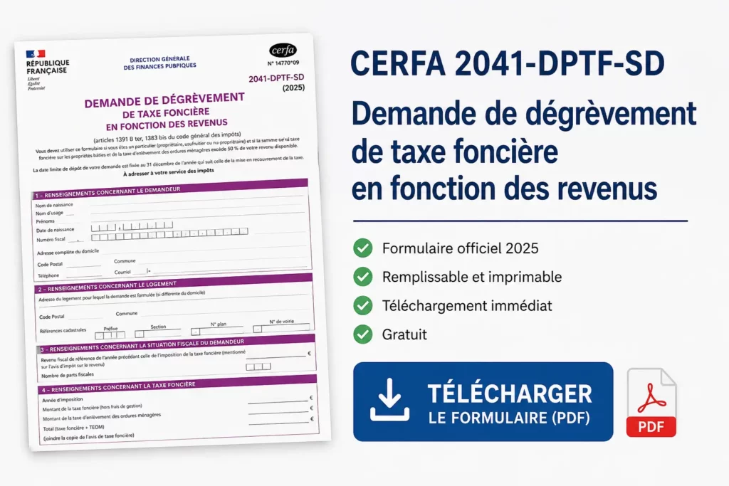 # Partie 2 – Conditions d’éligibilité et calcul du plafonnement de la taxe foncière ## Qui peut bénéficier du plafonnement de la taxe foncière ? Le plafonnement de la taxe foncière n'est pas ouvert à tous les propriétaires. Pour pouvoir déposer une demande à l'aide du formulaire Cerfa 2041-DPTF-SD, plusieurs conditions doivent être réunies. L'administration fiscale examine notamment : * La situation du contribuable ; * La nature du logement concerné ; * Le niveau des revenus du foyer ; * La situation patrimoniale. Chaque critère est étudié avec attention avant qu'un éventuel dégrèvement soit accordé. --- ## Condition n°1 : être propriétaire du logement Le demandeur doit être propriétaire du bien immobilier concerné par la taxe foncière. Le dispositif vise principalement les personnes qui détiennent leur résidence principale. Sont notamment concernés : * Les propriétaires occupants ; * Les usufruitiers ; * Certains titulaires de droits réels immobiliers. En revanche, les simples locataires ne peuvent évidemment pas bénéficier de ce mécanisme puisqu'ils ne paient pas la taxe foncière. --- ## Condition n°2 : le logement doit constituer la résidence principale La demande concerne uniquement la résidence principale du contribuable. L'administration considère comme résidence principale le logement occupé de façon habituelle et effective. Les résidences secondaires sont exclues du dispositif. Par conséquent : | Type de logement | Éligible | | ---------------------- | -------- | | Résidence principale | Oui | | Résidence secondaire | Non | | Logement vacant | Non | | Investissement locatif | Non | Cette règle permet de réserver l'aide aux contribuables pour lesquels la taxe foncière pèse réellement sur le budget quotidien. --- ## Condition n°3 : respecter les plafonds de revenus Les revenus du foyer constituent l'élément central du dispositif. L'administration fiscale examine notamment : * Le revenu fiscal de référence ; * Les revenus imposables ; * Certaines ressources exonérées ; * Les revenus perçus à l'étranger le cas échéant. L'objectif est de mesurer la capacité réelle du contribuable à supporter la charge fiscale. Plus les revenus sont modestes, plus les chances d'obtenir un dégrèvement sont importantes. --- ## Condition n°4 : ne pas être redevable de l'IFI Le plafonnement vise principalement les propriétaires aux ressources limitées. Les contribuables assujettis à l'Impôt sur la Fortune Immobilière (IFI) sont généralement exclus du dispositif. Cette exclusion s'explique par le fait que leur patrimoine immobilier dépasse les seuils retenus par le législateur. --- ## Comment est calculé le plafonnement ? Le calcul repose sur la comparaison entre : * Le montant de la taxe foncière ; * Les revenus du foyer fiscal. Lorsque la taxe foncière dépasse le seuil prévu par la réglementation, la fraction excédentaire peut faire l'objet d'un dégrèvement. L'administration effectue elle-même le calcul après réception de la demande. --- ## Exemple pratique de calcul Prenons le cas suivant : | Éléments | Montant | | --------------- | -------- | | Revenu du foyer | 20 000 € | | Taxe foncière | 1 800 € | Le service des impôts vérifie si le montant payé dépasse le seuil légal applicable. Si tel est le cas, le contribuable peut obtenir une réduction correspondant à la partie excédentaire. --- ## Quels revenus sont pris en compte ? L'administration ne se limite pas aux revenus déclarés dans la déclaration annuelle. Peuvent notamment être retenus : ### Revenus professionnels * Salaires ; * Traitements ; * Revenus indépendants ; * Bénéfices professionnels. ### Revenus de remplacement * Retraites ; * Pensions ; * Allocations imposables. ### Revenus du patrimoine * Revenus fonciers ; * Revenus mobiliers ; * Plus-values imposables. ### Revenus étrangers Certains revenus perçus hors de France peuvent également être intégrés selon les règles fiscales applicables. --- ## Les justificatifs à fournir Le dossier doit être suffisamment complet pour permettre l'étude de la demande. Les documents généralement demandés sont : * Avis de taxe foncière ; * Avis d'impôt sur le revenu ; * Justificatifs de revenus ; * Éventuels justificatifs de pension ; * Documents relatifs à certaines prestations. Une demande incomplète risque de retarder fortement le traitement du dossier. --- ## Les situations particulières ### Personnes âgées Les retraités constituent l'une des principales catégories concernées. Une pension modeste associée à une taxe foncière élevée peut justifier une demande. ### Personnes handicapées Le plafonnement peut compléter d'autres dispositifs fiscaux destinés aux personnes en situation de handicap. ### Veufs et veuves Une baisse soudaine des revenus à la suite d'un décès peut modifier l'éligibilité. ### Chômeurs Une perte d'emploi peut également permettre de remplir les conditions requises. --- ## Les erreurs les plus fréquentes Parmi les erreurs régulièrement constatées : * Oublier de signer le formulaire ; * Fournir un avis d'imposition incomplet ; * Déclarer des montants erronés ; * Déposer le dossier hors délai ; * Joindre des justificatifs illisibles. Ces erreurs peuvent ralentir considérablement le traitement de la demande. --- ## Pourquoi conserver une copie du dossier ? Il est fortement conseillé de conserver : * Une copie du formulaire ; * Les justificatifs transmis ; * Le courrier d'envoi. Ces documents pourront être utiles en cas de demande complémentaire ou de réclamation.