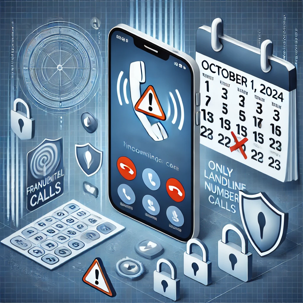 DALL·E 2024 11 06 17.55.42 An illustration showing a phone displaying an incoming call with a warning icon representing fraudulent calls. A background element shows a calendar