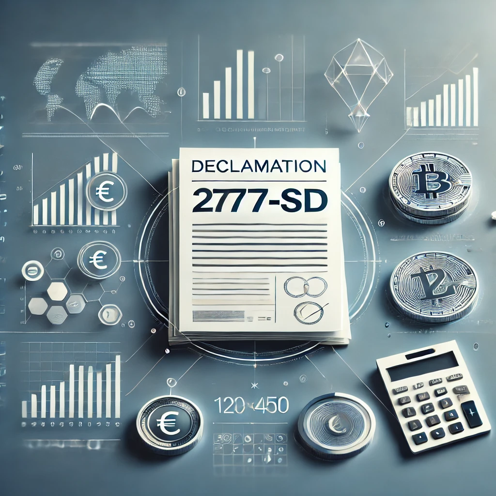 modern illustration showcasing financial management and tax reporting focused on the concept of the Declaration 2777 SD. Elements include