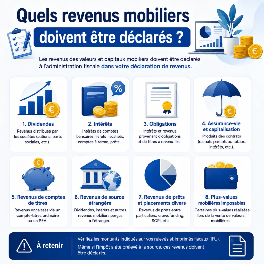 Cerfa 2041-GN : revenus des valeurs et capitaux mobiliers en 2026 2 Quels revenus mobiliers doivent être déclarés