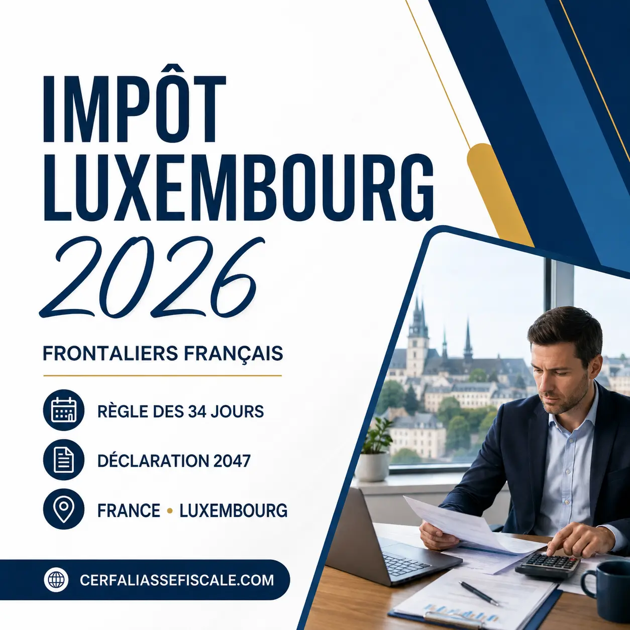 Impôt Luxembourg 2026 pour les frontaliers français, règle des 34 jours et déclaration 2047